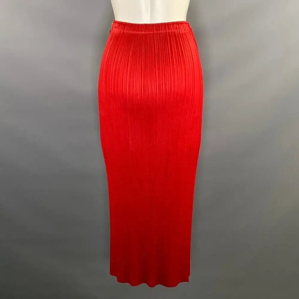 PLEATS PLEASE by ISSEY MIYAKE Size S Red Polyester Pleated Long Skirt
